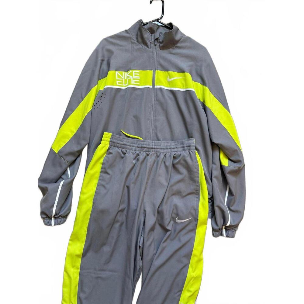 Nike Elite Tracksuit Set Mens Sz L Gray Volt Jacket Pants Athletic Sweatsuit